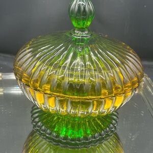 Vintage Indiana Glass Elegant Green and Gold Glass Art Piece